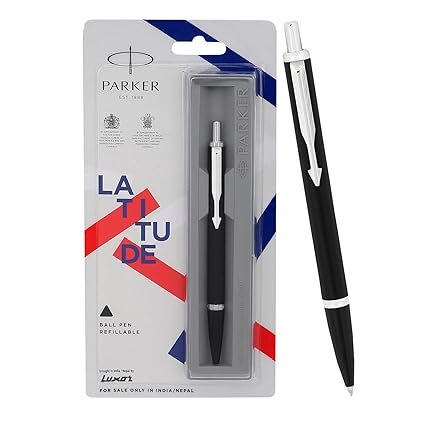 PARKER LATITUDE MATTE BLACK CHROME TRIM BALL PEN