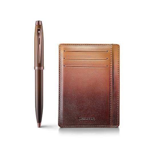 SHEAFFER 9374 COFFEE EDITION MATT BROWN WITH REGAL BROWN PVD TRIMS BALL PEN WITH CREDIT CARD HOLDER