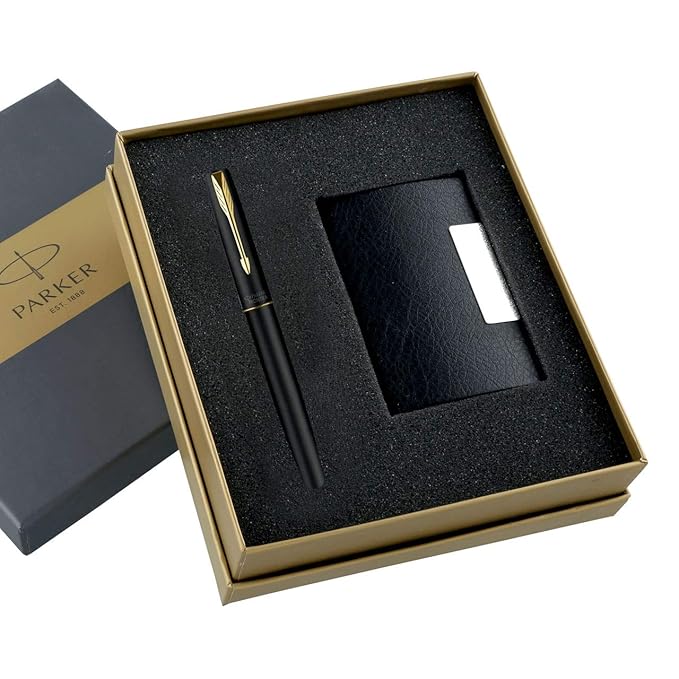 PARKER INSIGNIA MATTE BLACK CHROME TRIM BALL PEN+ CREDIT CARD HOLDER