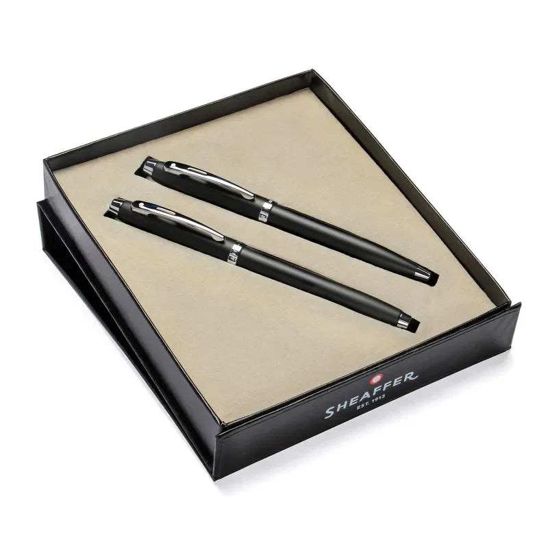 SHEAFFER 9313 GLOSSY BLACK CHROME TRIM ROLLER BALL PEN & BALL PEN SET