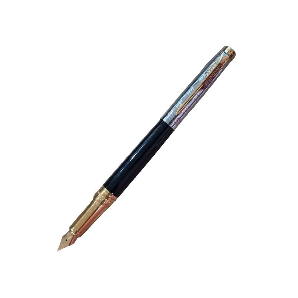 PARKER ASTER DELUXE BLACK & CHROME GOLD TRIM FOUNTAIN PEN
