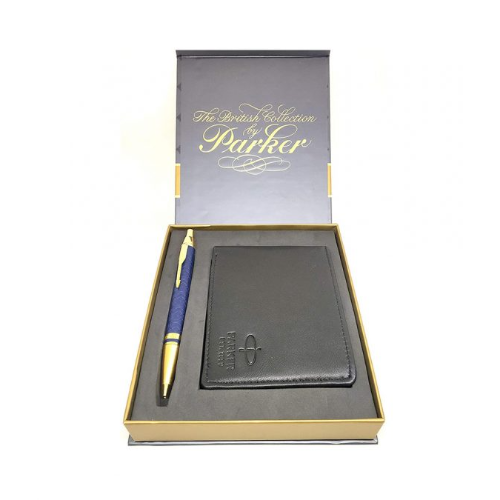 PARKER ODYSSEY PRECIOUS BLUE GOLD TRIM BALL PEN+WALLET