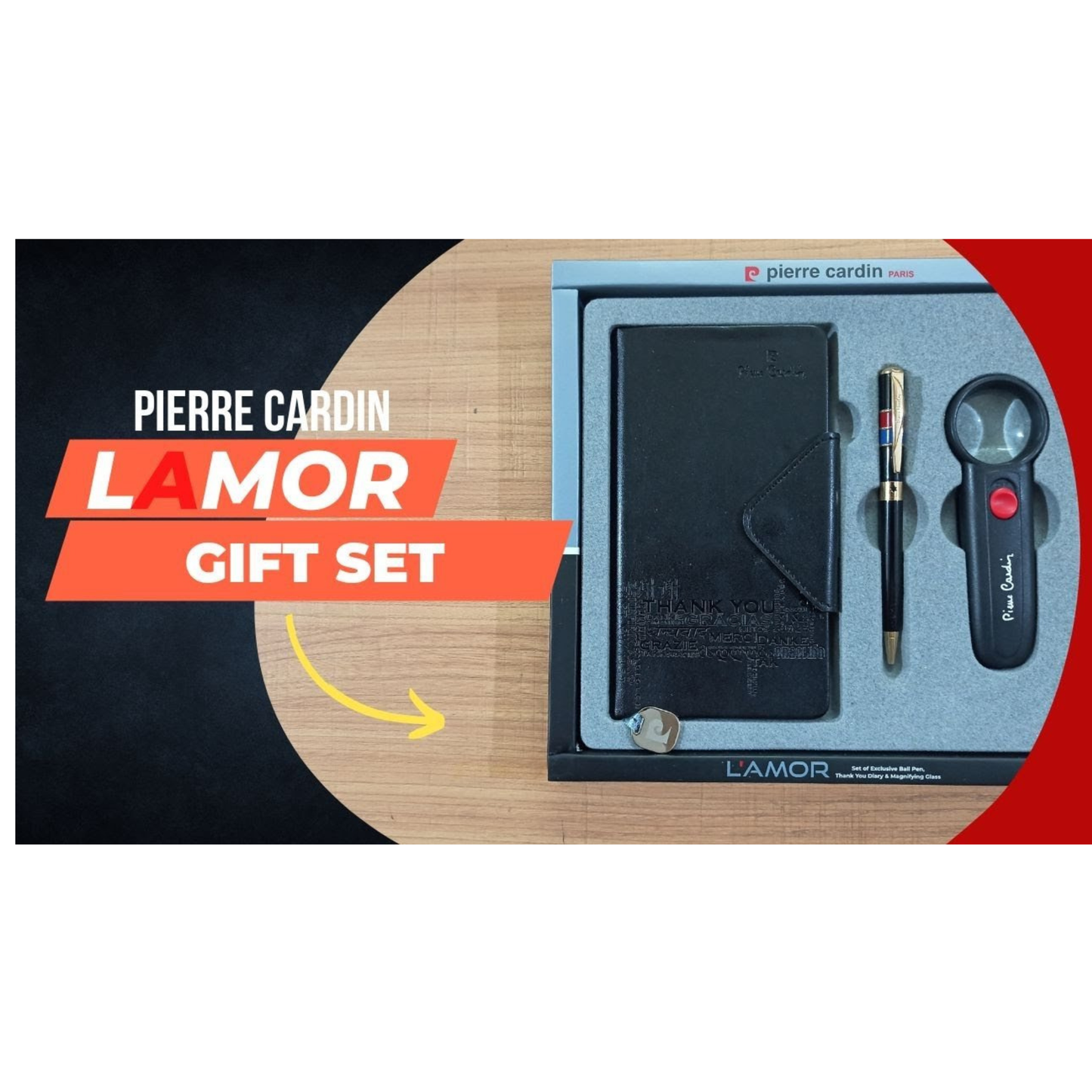 PIERRE CARDIN L'AMOR SET BALL PEN+NOTEBOOK+MAGNIFYING GLASS