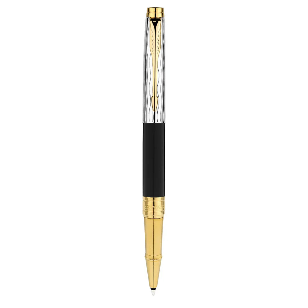 PARKER ASTER ESSENTIAL BLACK & CHROME GOLD TRIM ROLLER BALL PEN