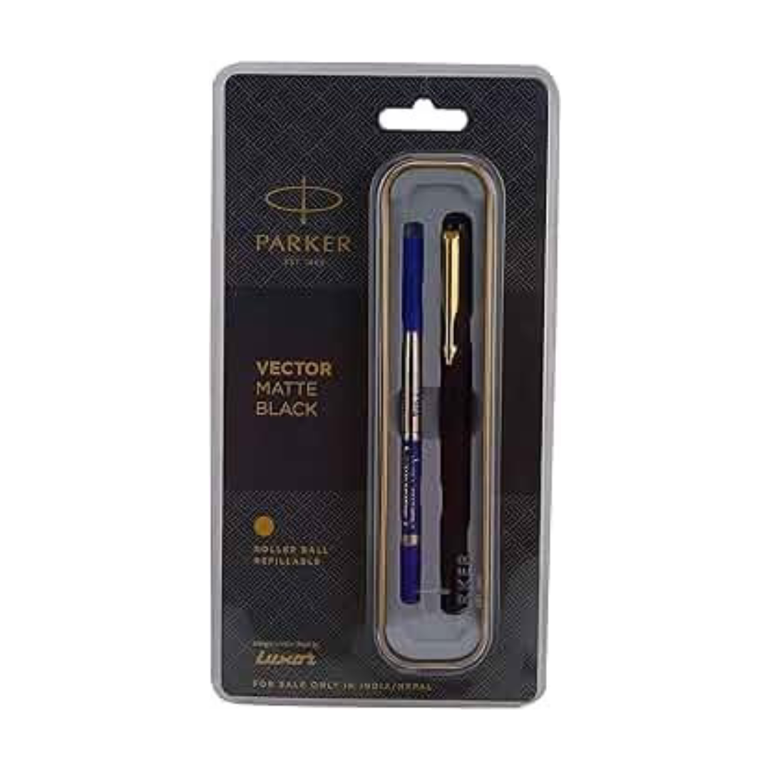 PARKER VECTOR MATTE BLACK GOLD TRIM ROLLER BALL PEN
