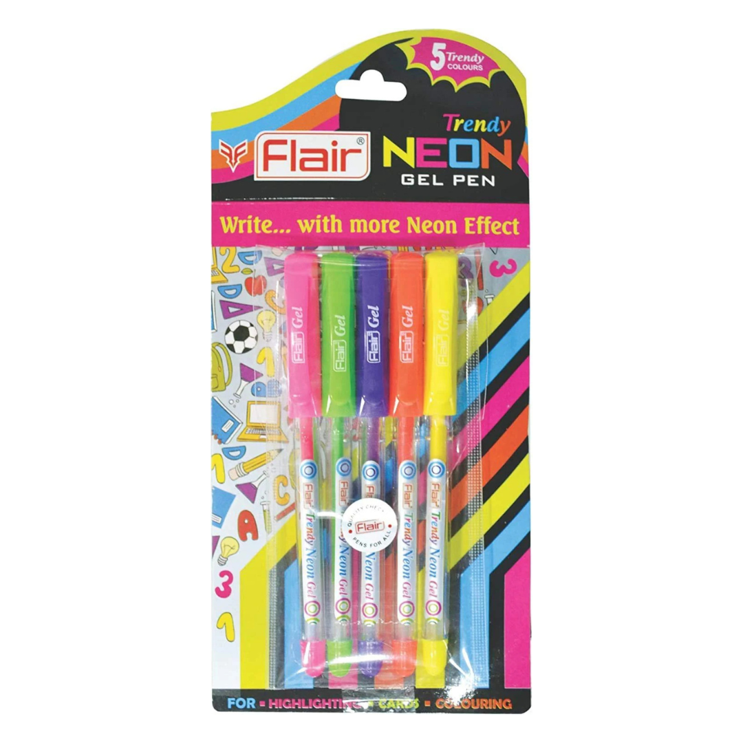 FLAIR NEON TRENDY GEL PEN SET PACK OF 5PCS