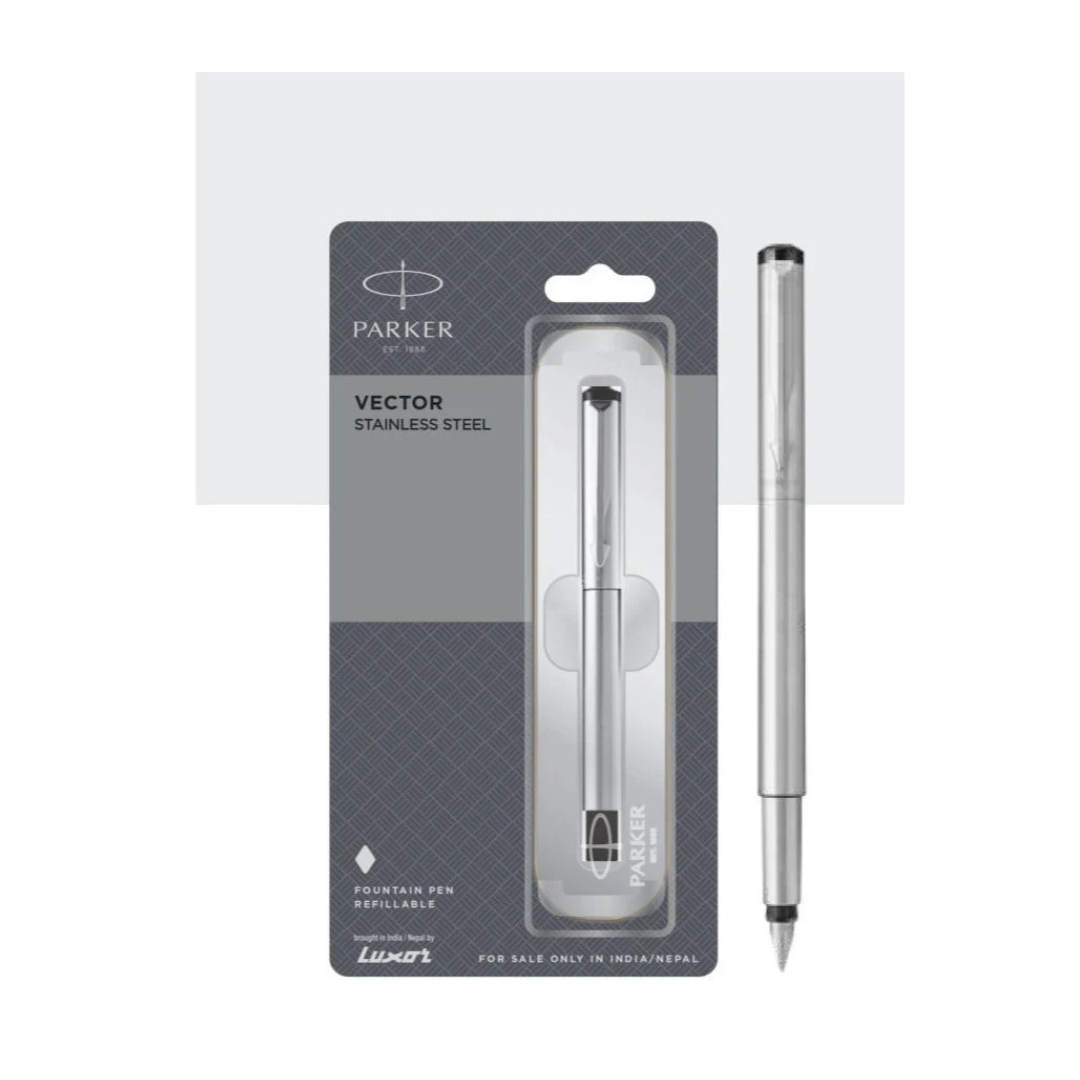 PARKER VECTOR STAINLESS STEEL CHROME TRIM FOUNTAIN PEN
