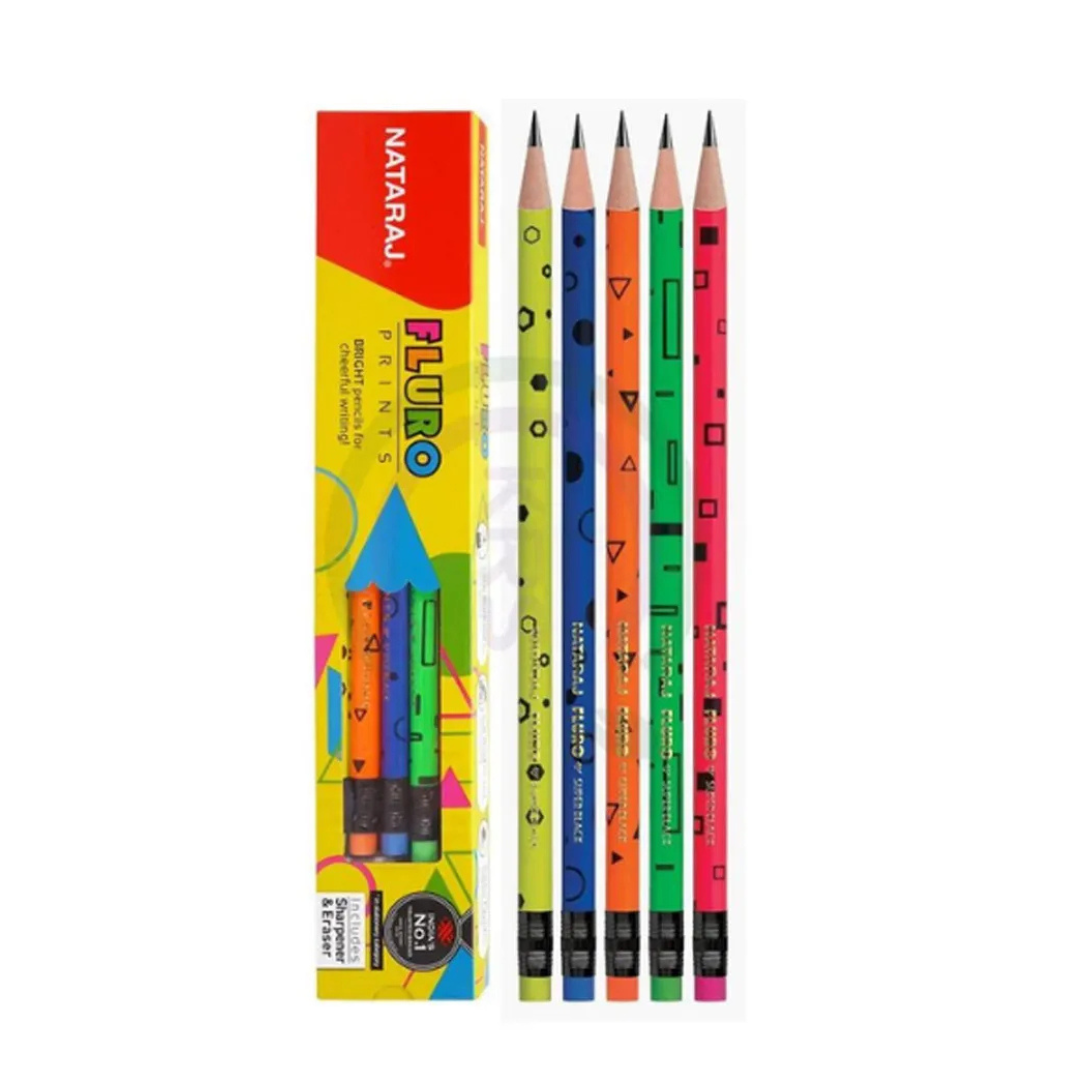 NATARAJ FLURO PRINTS PENCILS PACK OF 10PCS