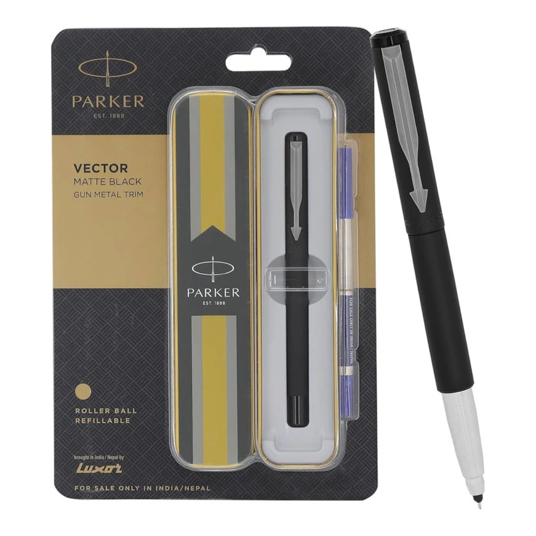 PARKER VECTOR MATTE BLACK GUN METAL TRIM ROLLER BALL PEN