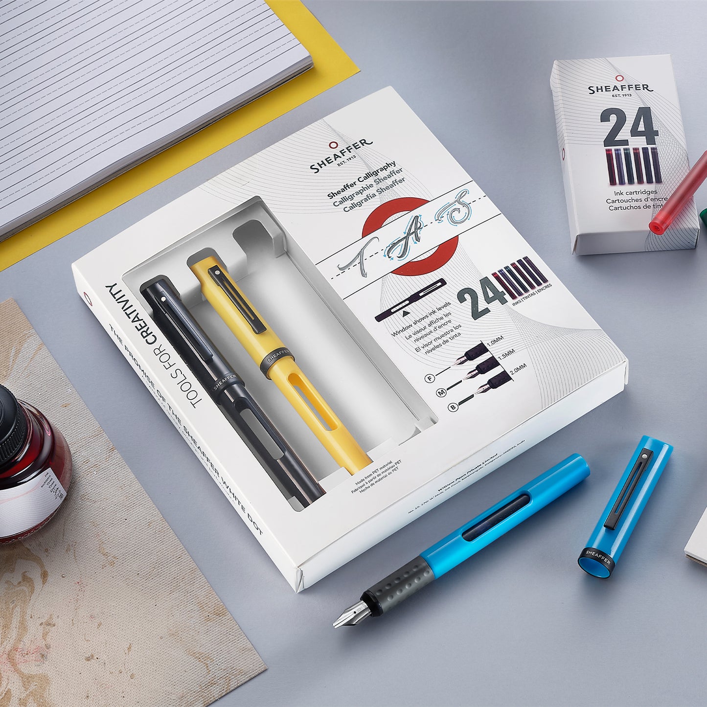 SHEAFFER 93404 CALLIGRAPHY BLACK, BLUE, YELLOW FOUNTAIN PEN