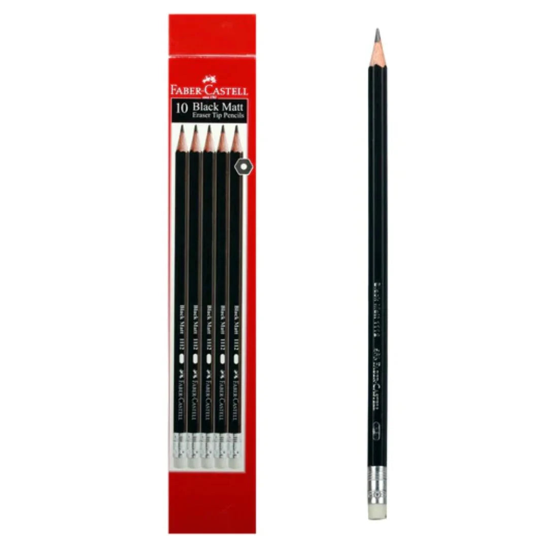 FABER CASTEL BLACK MATT ERASER TIP PENCIL PACK OF 10PCS