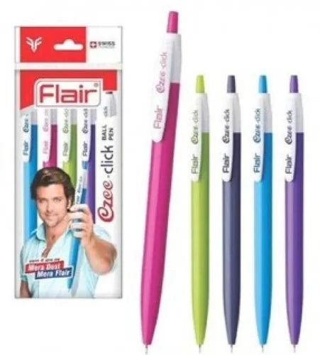 FLAIR EZEE CLICK BALL PEN PACK OF 5 PCS - BLUE