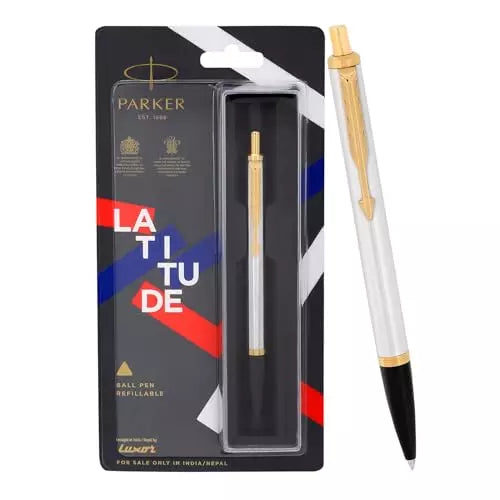 PARKER LATITUDE SHINY CHROME GOLD TRIM BALL PEN