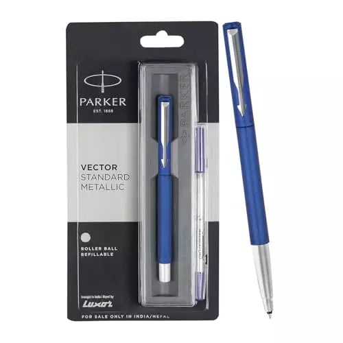 PARKER VECTOR STANDARD METALLIC CHROME TRIM ROLLER BALL PEN