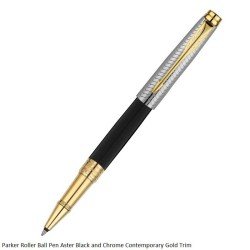 PARKER ASTER CONTEMPORARY BLACK&CHROME GOLD TRIM ROLLER BALL PEN