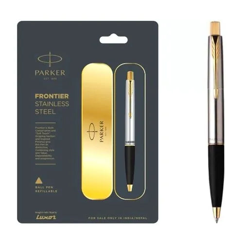 PARKER FRONTIER STAINLESS STEEL GOLD TRIM BALL PEN