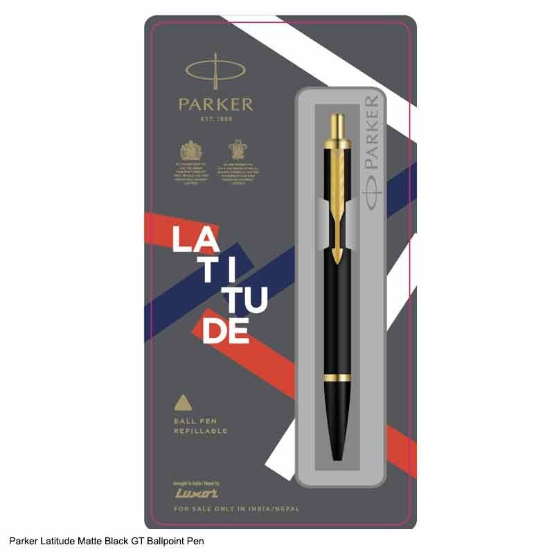 PARKER LATITUDE MATTE BLACK GOLD TRIM BALL PEN