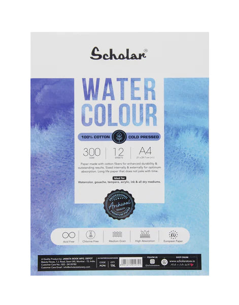 SCHOLAR PCP4 A4 WATER COLOR COLD PRESS PAD 300GSM 12SHEET