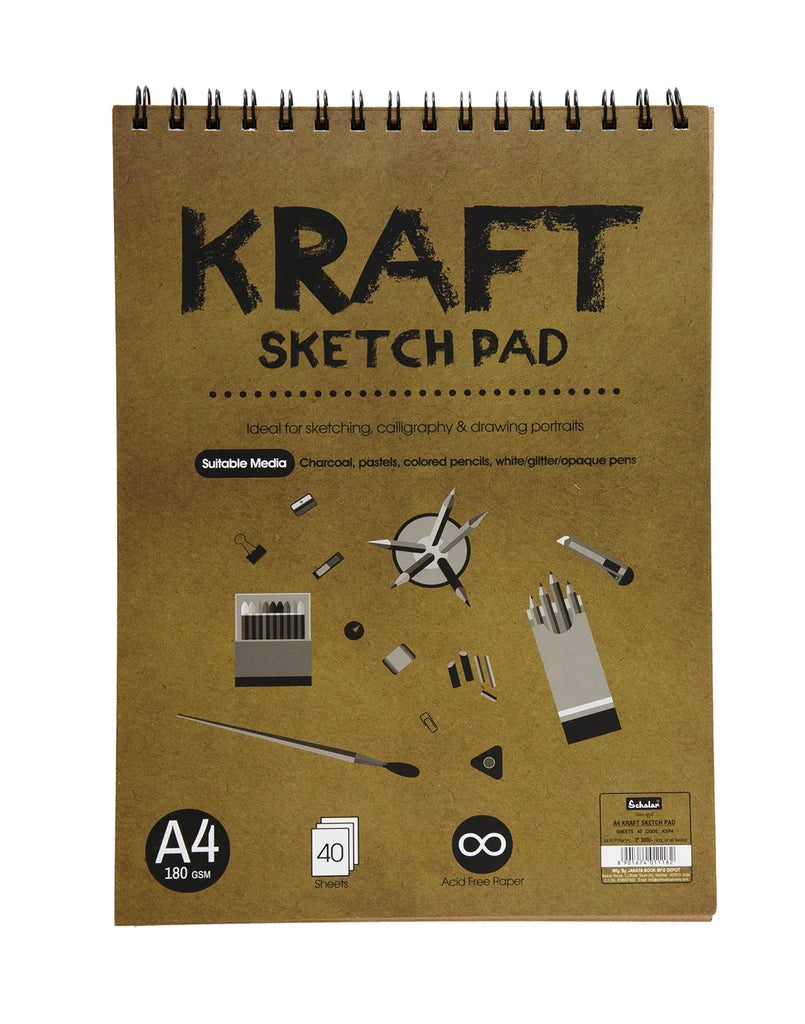 SCHOLAR KSP4 A4 KRAFT SKETCH PAD DRAWING BOOK