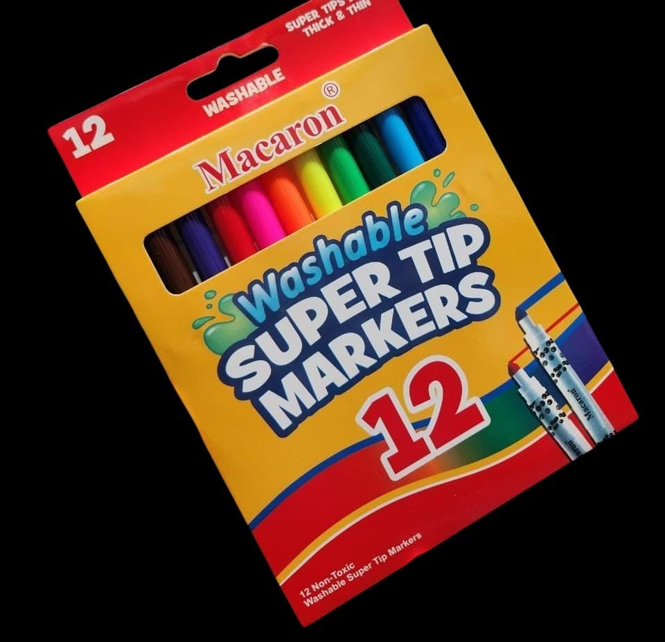 MACARON MCR-1990-89 WASHABLE SUPER TIP MARKERS PACK OF 12PCS