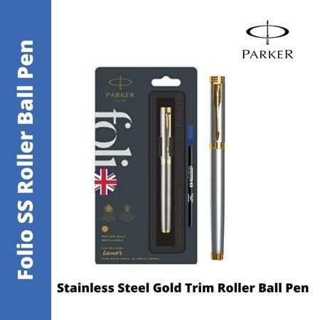 PARKER FOLIO STAINLESS STEEL GOLD TRIM RB 420