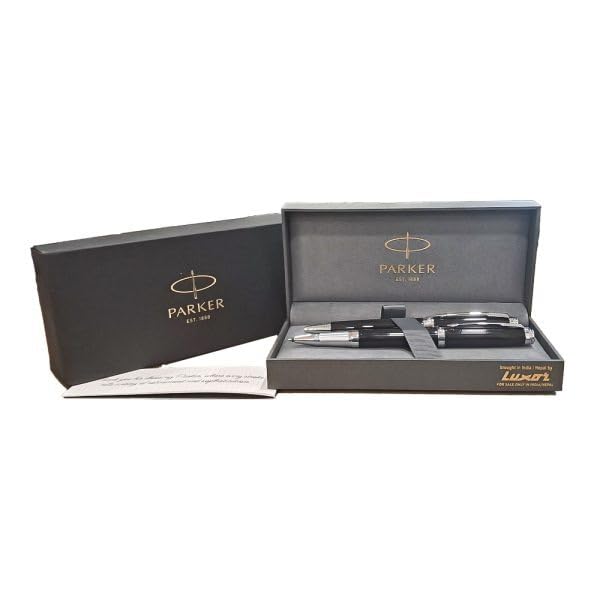 AMBIENT LACQUE BLACK CHROME TRIM FOUNTAIN PEN & ROLLER PEN SET