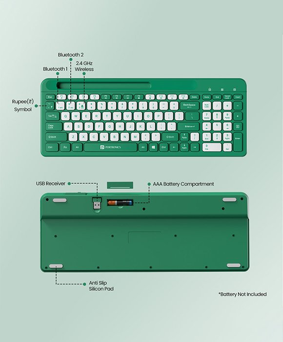 PORTRONICS 2205 BUBBLE SQUARE WIRELESS KEYBOARD GREEN 2499