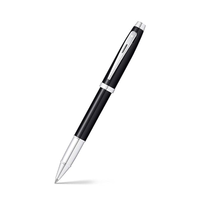 SHEAFFER 9338 GLOSSY BLACK CHROME TRIM ROLLER BALL PEN & BALL PEN SET