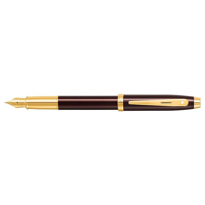 SHEAFFER 9370 COFFEE BROWN WITH PVD GOLD TRIM FOUNTAIN PEN