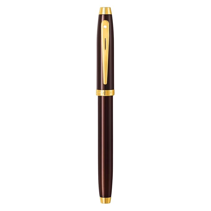 SHEAFFER 9370 COFFEE BROWN WITH PVD GOLD TRIM FOUNTAIN PEN