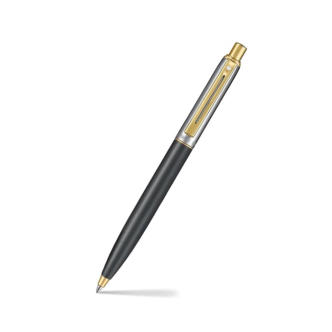 SHEAFFER 334 BRUSHED MAT BLACK & CHROME GOLDEN TRIM BALL PEN
