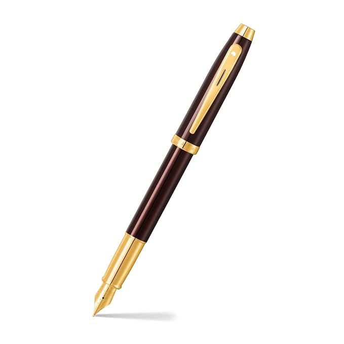 SHEAFFER 9370 COFFEE BROWN WITH PVD GOLD TRIM FOUNTAIN PEN