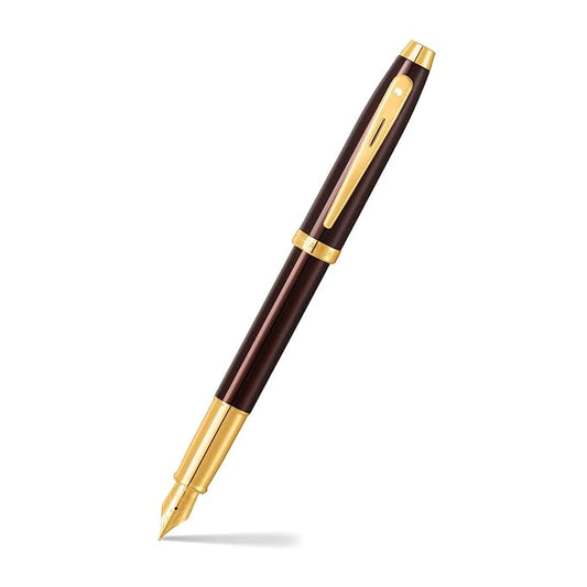 SHEAFFER 9370 COFFEE BROWN WITH PVD GOLD TRIM FOUNTAIN PEN