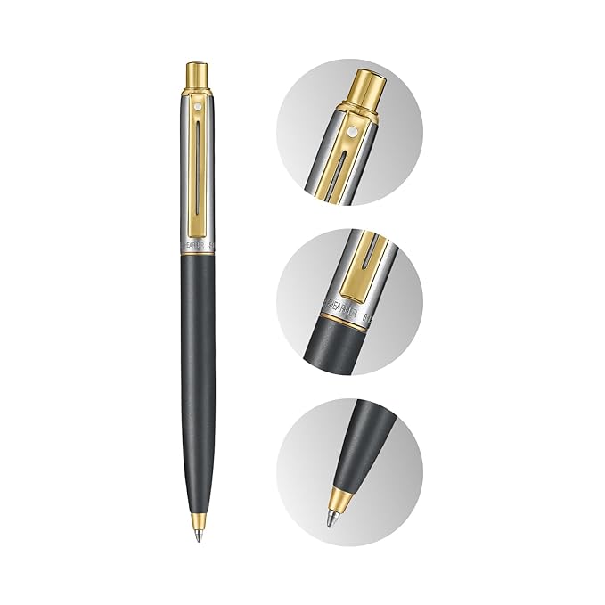 SHEAFFER 334 BRUSHED MAT BLACK & CHROME GOLDEN TRIM BALL PEN