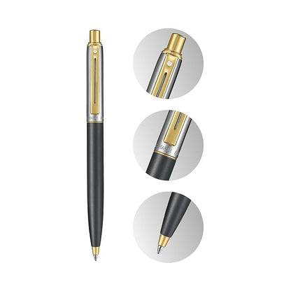 SHEAFFER 334 BRUSHED MAT BLACK & CHROME GOLDEN TRIM BALL PEN