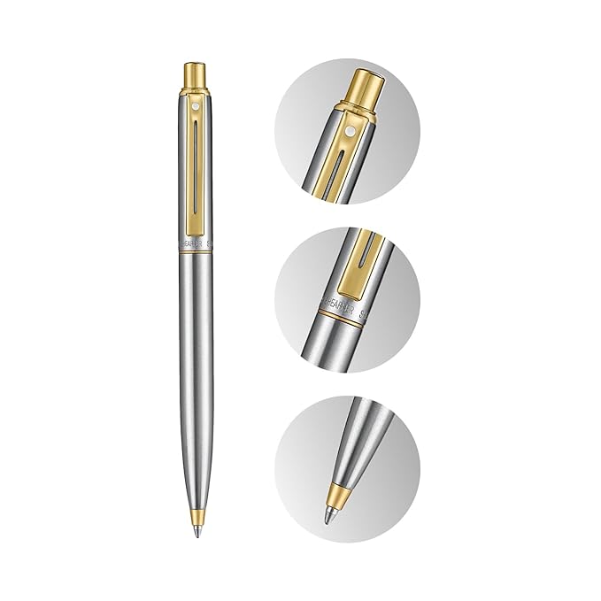 SHEAFFER 333 BRUSHED CHROME & GOLDEN TRIM BALL PEN