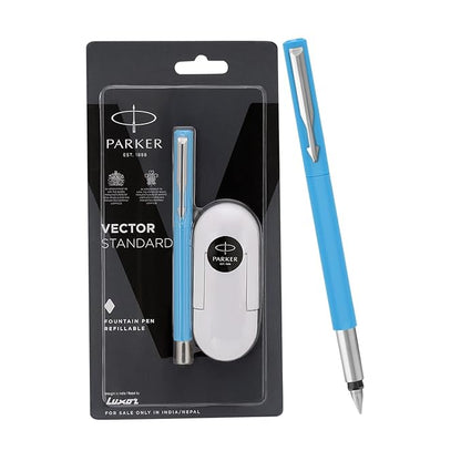 PARKER VECTOR STANDARD FOUNTAIN PEN + 3N BLUE CHROME TRIM