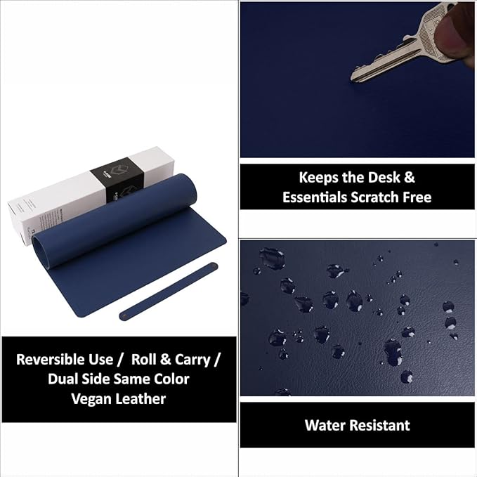V-CUBE LEATHER DESK MAT NAVY BLUE
