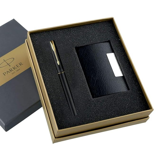 PARKER INSIGNIA MATTE BLACK CHROME TRIM BALL PEN+ CREDIT CARD HOLDER
