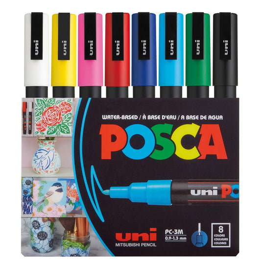 UNIBALL PC-3M POSCA AST COLOR MARKER 1.3MM PACK OF 8PCS