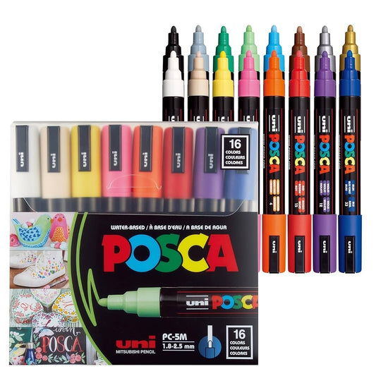 UNIBALL PC-5M POSCA AST COLOR MARKER 2.5MM PACK OF 16PCS