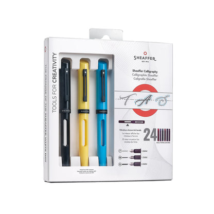 SHEAFFER 93404 CALLIGRAPHY BLACK, BLUE, YELLOW  FOUNTAIN PEN