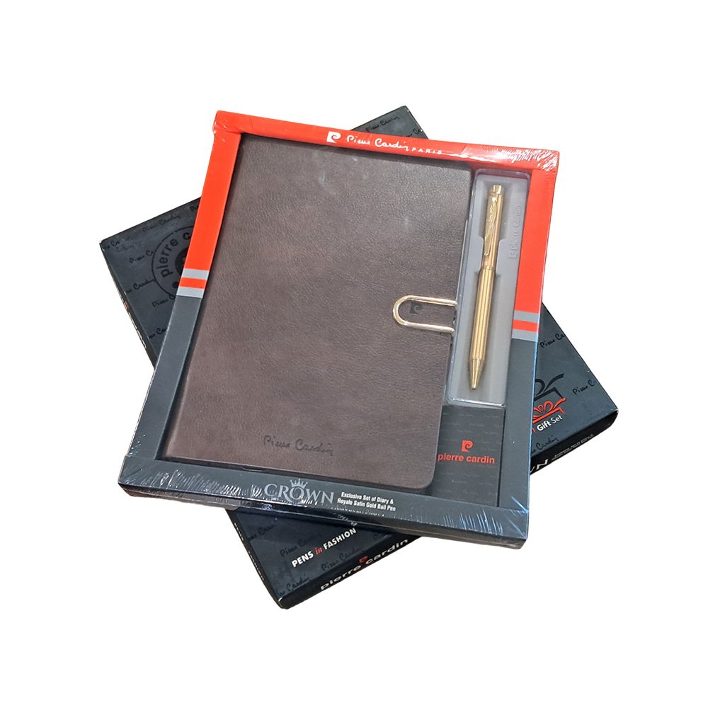 PIERRE CARDIN CROWN SET ROYAL SATIN GD BALL PEN+NOTEBOOK