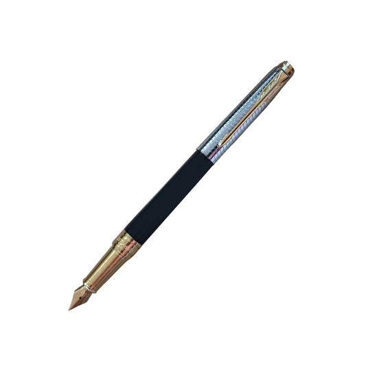 PARKER ASTER CONTEMPORARY BLACK&CHROME GOLD TRIM FOUNTAIN PEN
