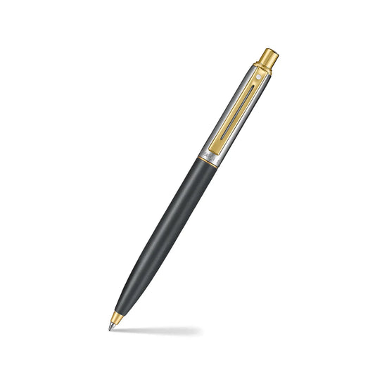 SHEAFFER 334 BRUSHED MATT BLACK CHROME GOLD TRIM BALL PEN