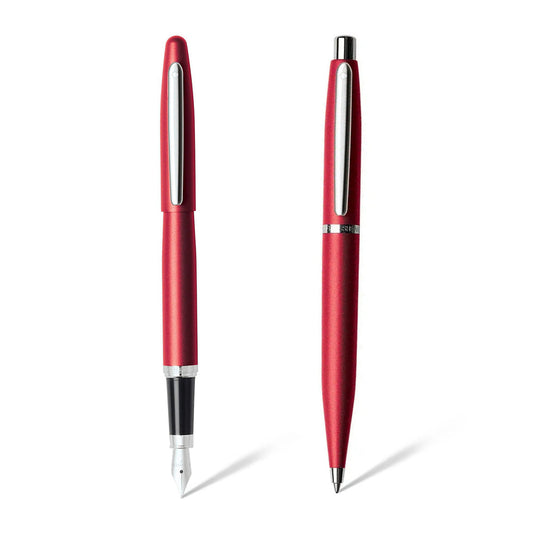SHEAFFER 9403 VFM RED CHROME TRIM MEDIUM FOUNTAIN PEN & BALL PEN SET