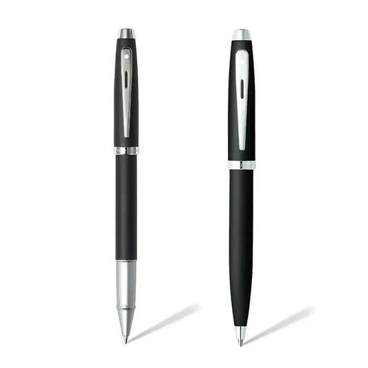 SHEAFFER 9313 GLOSSY BLACK CHROME TRIM ROLLER BALL PEN & BALL PEN SET