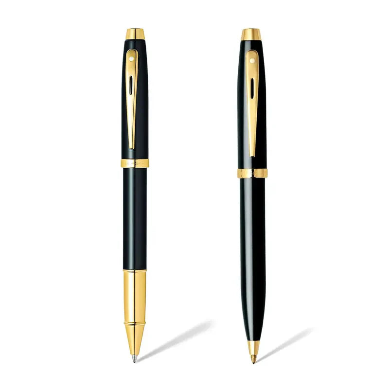 SHEAFFER 9322 GLOSSY BLACK GOLD TRIM FOUNTAIN PEN & BALL PEN SET