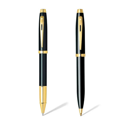 SHEAFFER 9322 GLOSSY BLACK GOLD TRIM FOUNTAIN PEN & BALL PEN SET