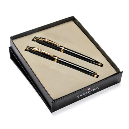 SHEAFFER 9322 GLOSSY BLACK GOLD TRIM FOUNTAIN PEN & BALL PEN SET